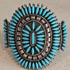 Navajo Zuni Signed NEZ Turquoise and Silver Bracelet